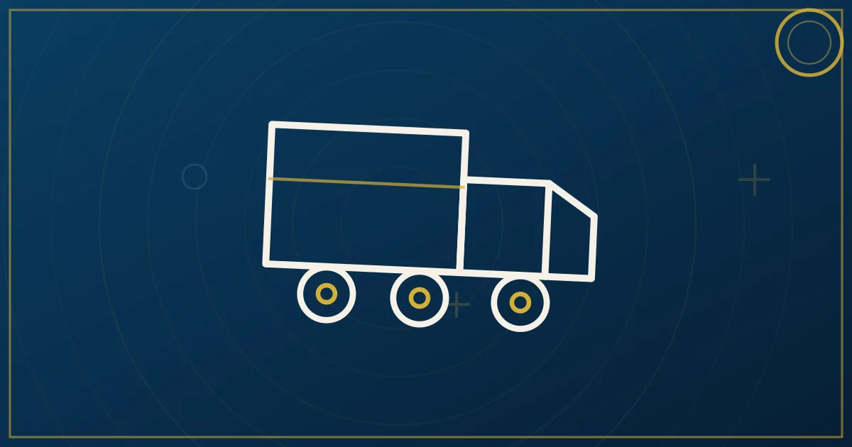 Line-art straight truck circling a Memphis hub node with route spokes to Nashville and Knoxville