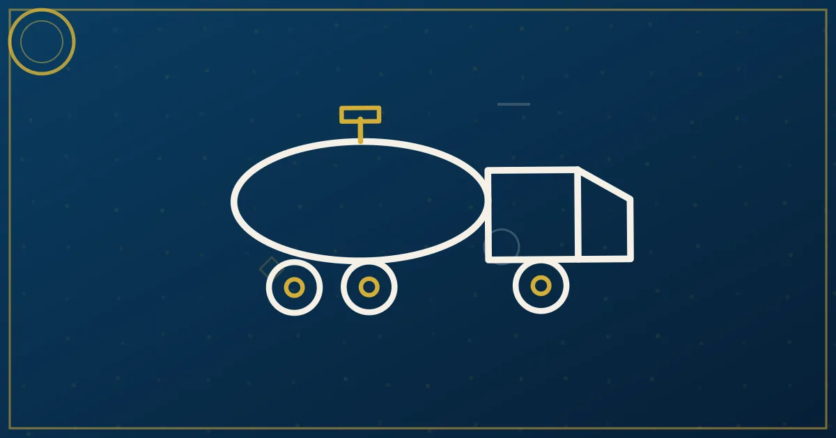 Line-art tank trailer with liquid-wave emblem, washout spray icon, and endorsement badge symbols beside it