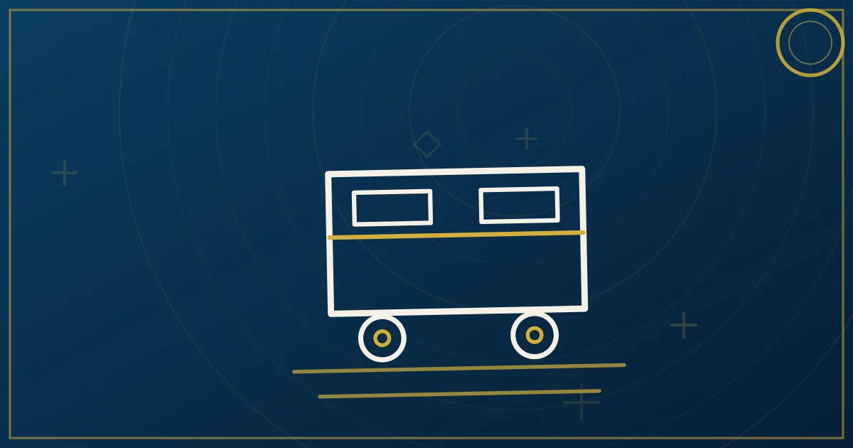 Lapis-blue and gold illustration of a semi truck hitched to a trailer with a document and checklist motif