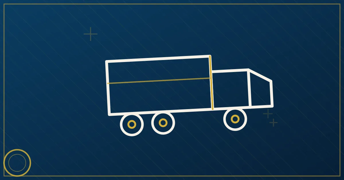 Line-art semi and box truck at the Port of Mobile with automotive plants and steel mills for Alabama dispatch