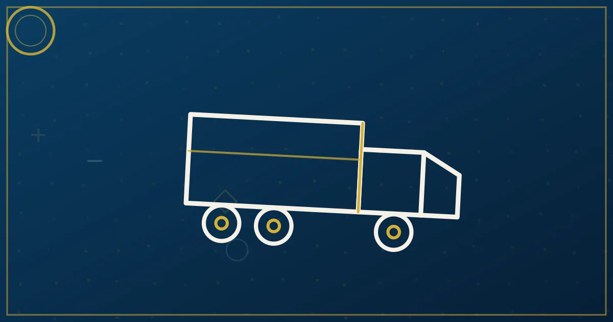 Lapis-blue and gold abstract art of a semi truck on a remote northern highway with snow-capped mountains