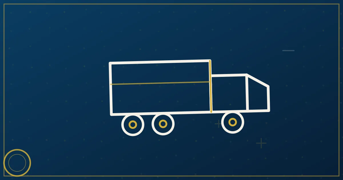 Lapis-blue and gold abstract art of a semi truck near the Baltimore Inner Harbor and downtown skyline