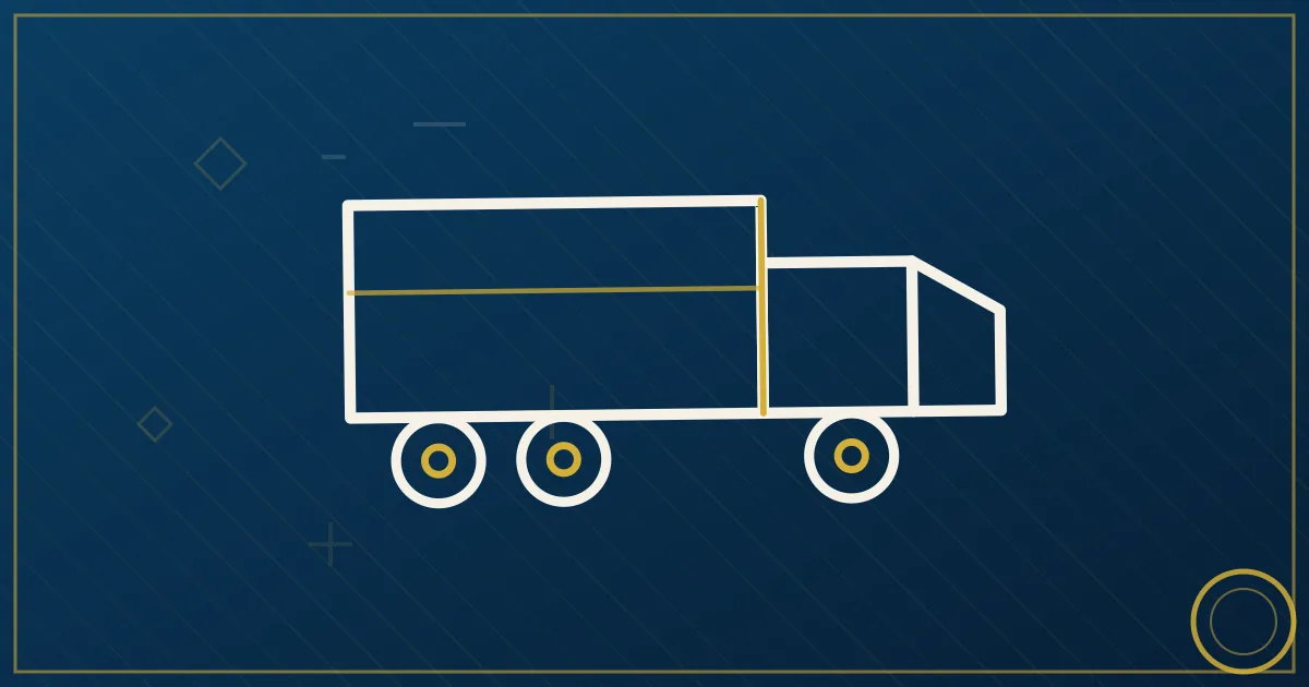 Lapis-blue and gold semi-truck illustration near the Birmingham skyline and Vulcan statue ridge, no text