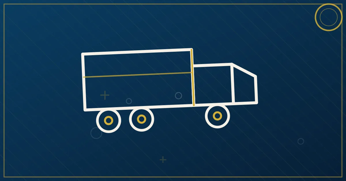 Lapis-blue and gold abstract art of a semi truck near the Boston skyline and Charles River