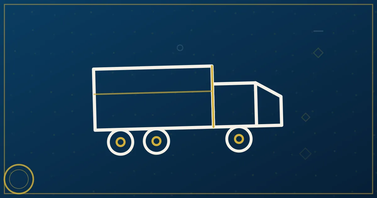 Lapis-blue and gold abstract art of a semi truck near the Franklin Mountains and downtown El Paso