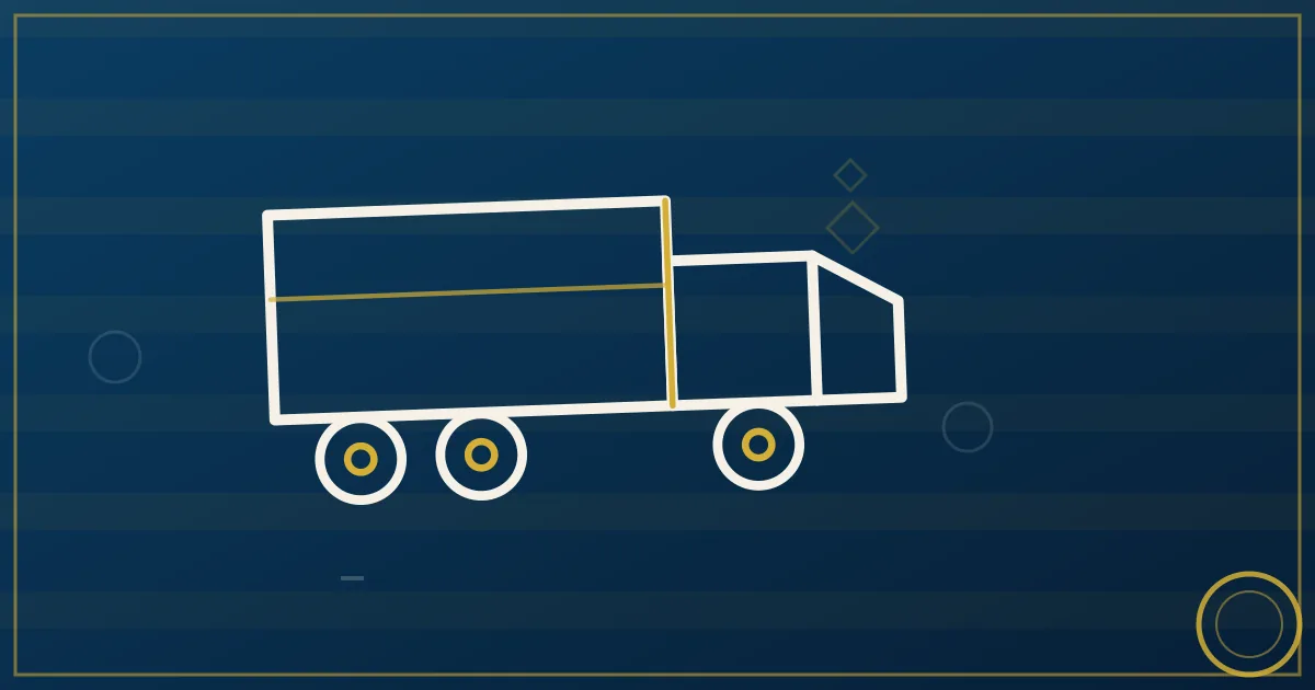Lapis-blue and gold abstract art of a semi truck near the downtown Louisville skyline and Ohio River bridges