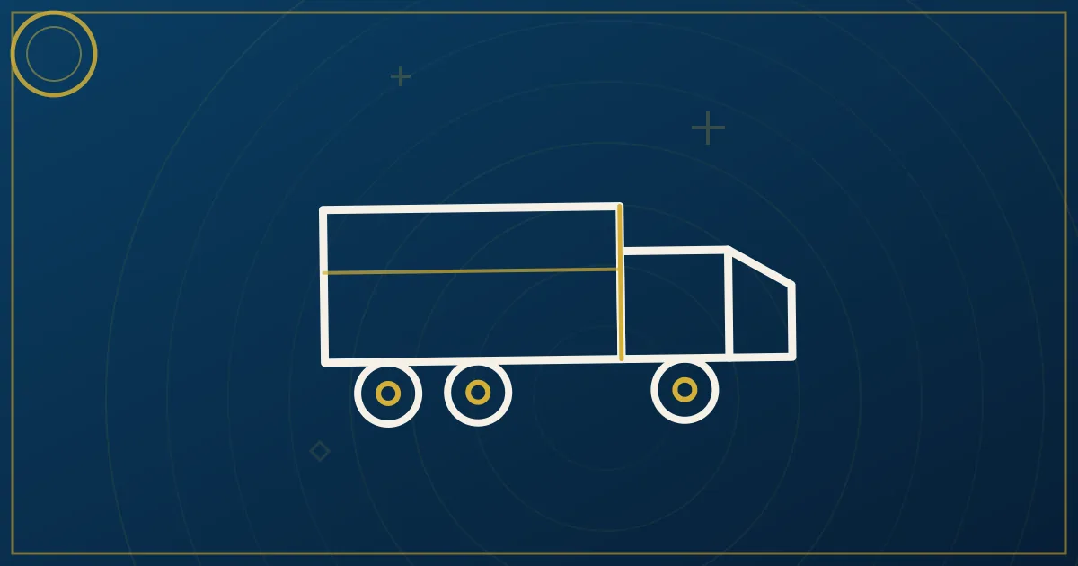 Lapis-blue and gold abstract art of a refrigerated semi truck on a highway past dairy farmland