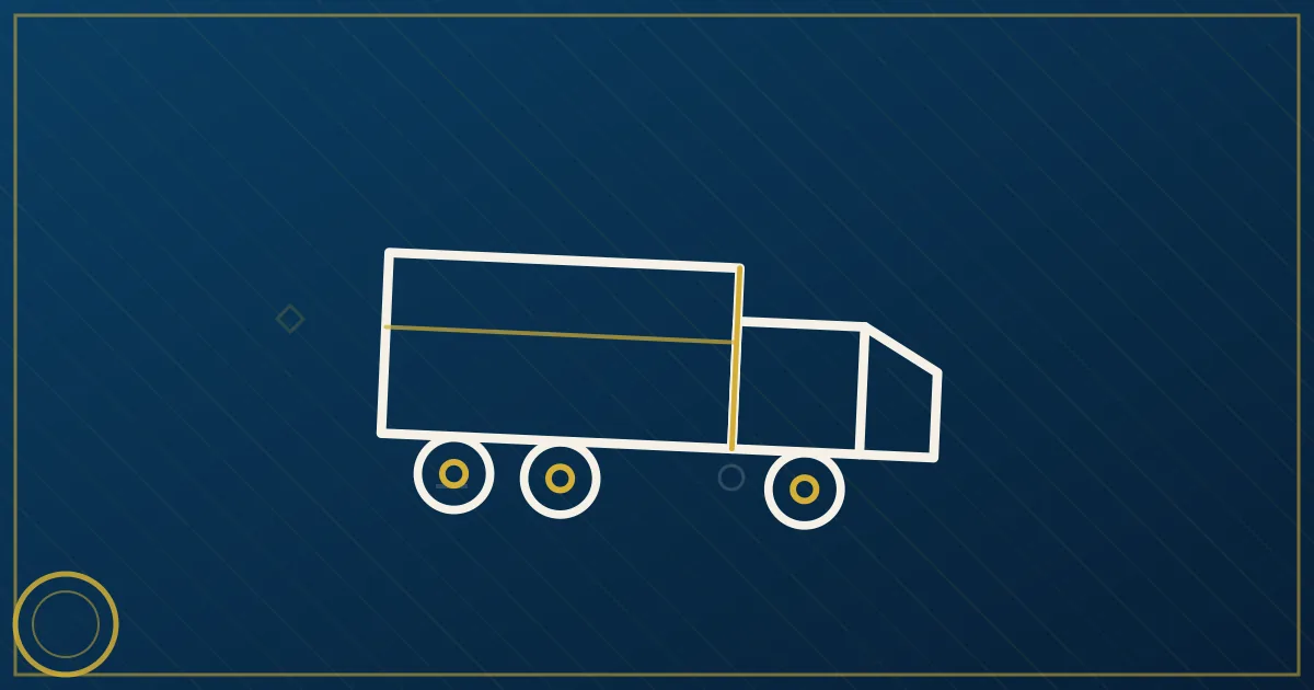Lapis-blue and gold semi-truck illustration near the Midland-Odessa skyline and Permian pumpjacks, no text
