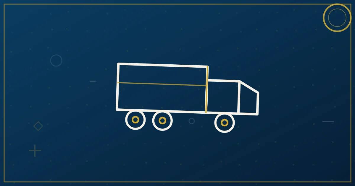 Lapis-blue and gold abstract art of a semi truck near the downtown Nashville skyline and the Cumberland River