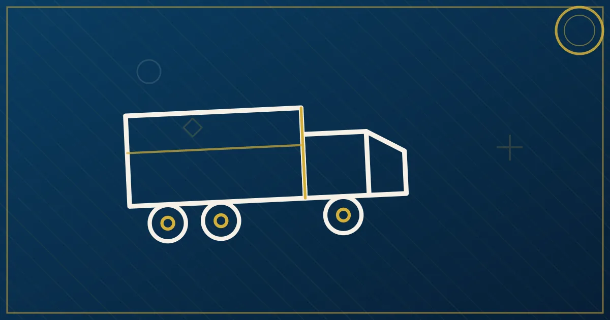 Lapis-blue and gold abstract art of a semi truck near the New Orleans skyline and Mississippi River crescent