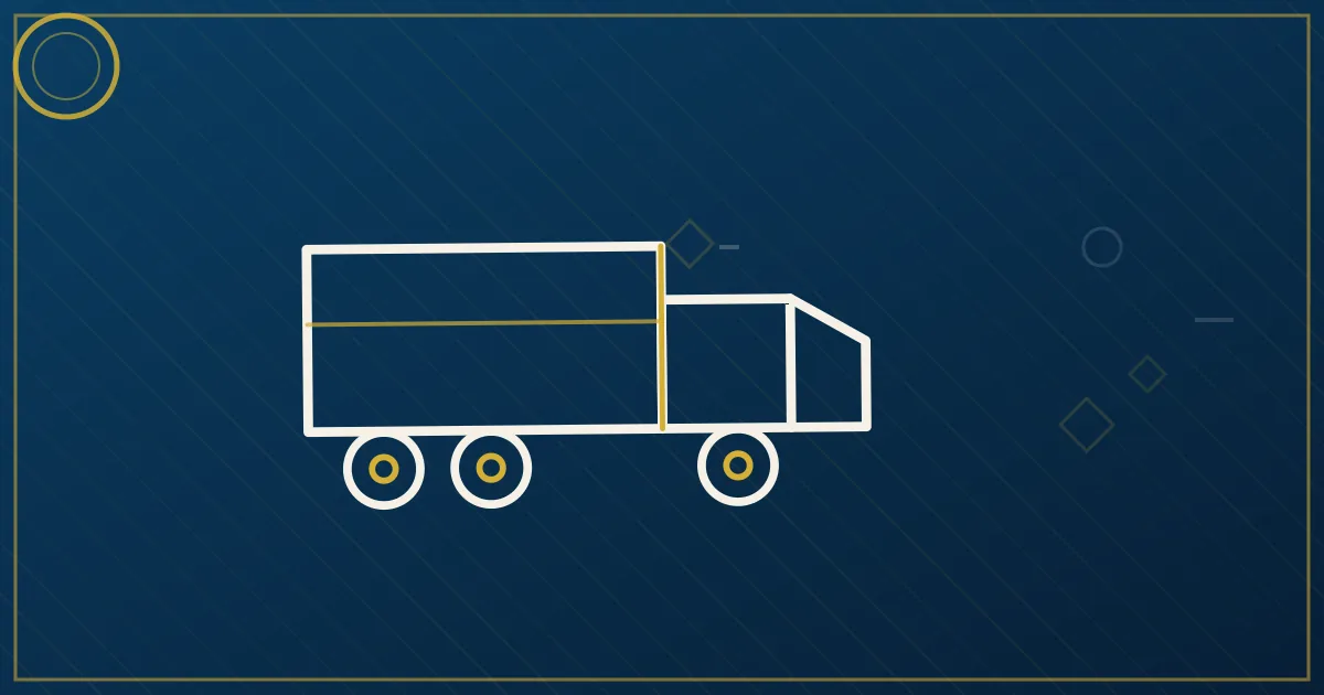 Lapis-blue and gold abstract art of a semi truck near the Manhattan skyline and Brooklyn Bridge