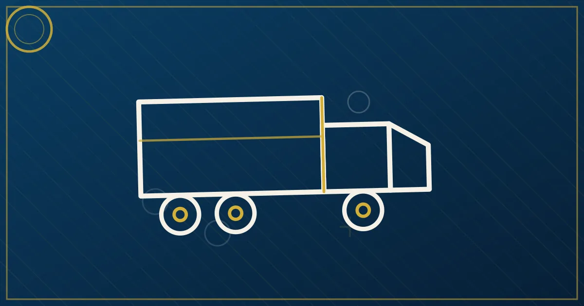 Lapis-blue and gold abstract art of a semi truck near the downtown Pittsburgh skyline and river confluence