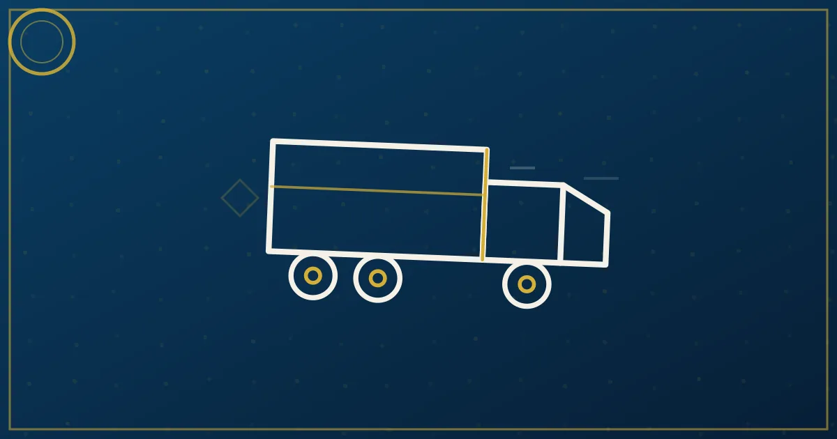 Lapis-blue and gold abstract art of a semi truck near the San Diego bayfront and Coronado Bridge