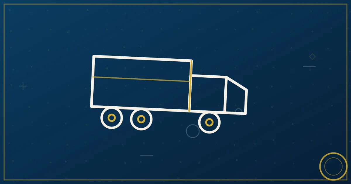 Lapis-blue and gold abstract art of a semi truck near the downtown San Jose skyline and Silicon Valley tech campuses
