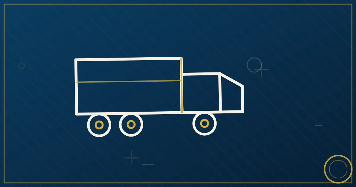 Lapis-blue and gold abstract art of a semi truck on a snowy interstate interchange with highway signs