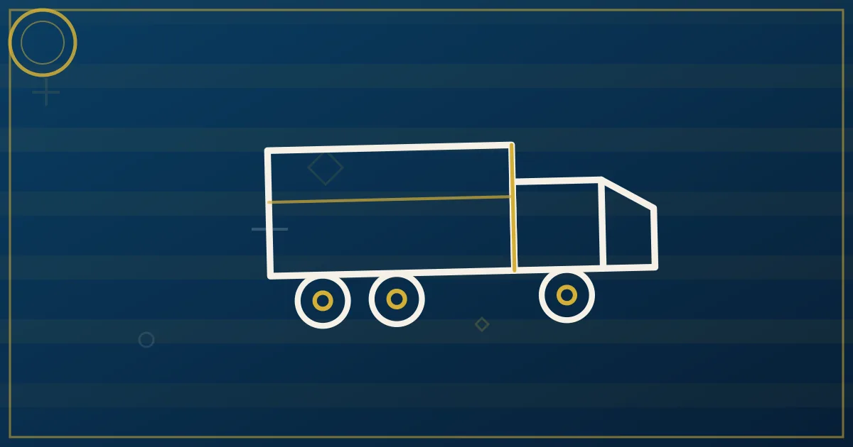 Lapis-blue and gold abstract art of a semi truck near the downtown Tampa skyline and Hillsborough Bay