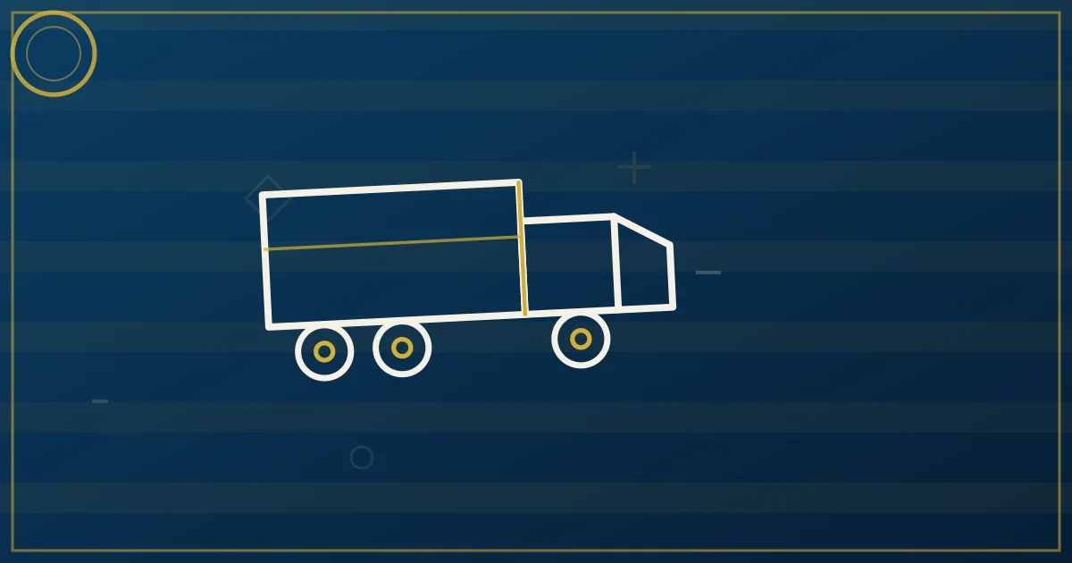 Lapis-blue and gold abstract art of a semi truck near the Washington Monument and US Capitol dome