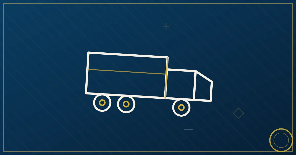 Lapis-blue and gold abstract art of a semi truck near the downtown Wichita skyline and Arkansas River