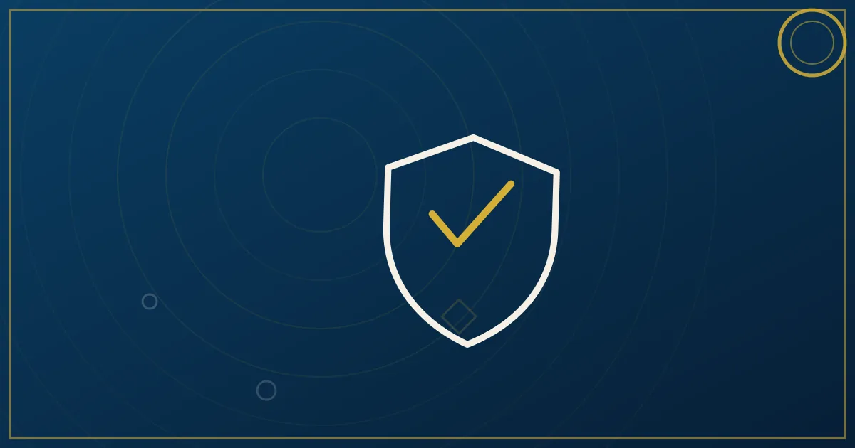 Lapis-blue and gold illustration: desk with contracts and magnifying glass. No text, no people, no flags.