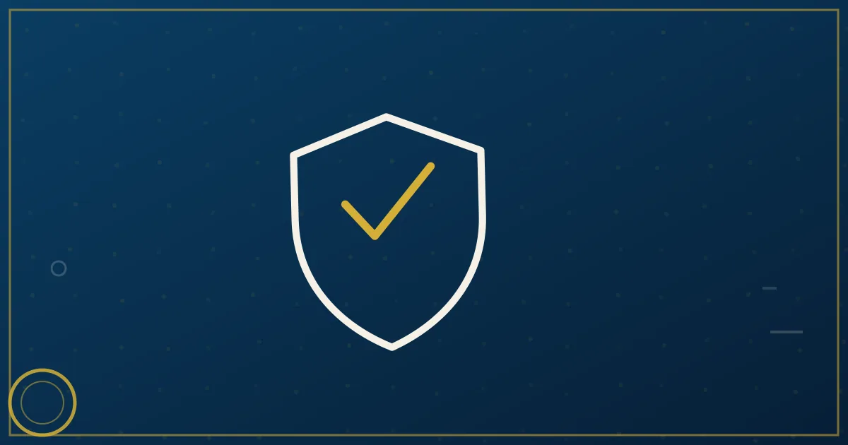 Lapis-blue and gold illustration of an insurance policy document with a magnifying glass over fine print beside a semi-truck