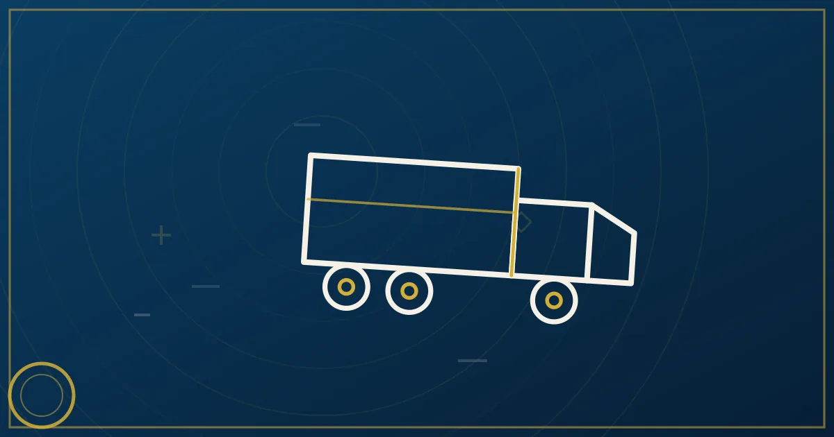 Lapis-blue and gold illustration of a vacuum truck on an oilfield lease road with pumpjacks on the horizon