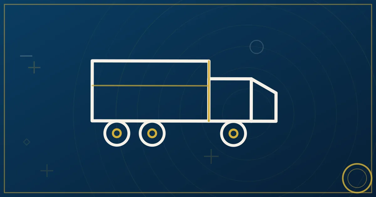Lapis-blue and gold illustration: vacuum truck at an industrial site. No text, no people, no flags.